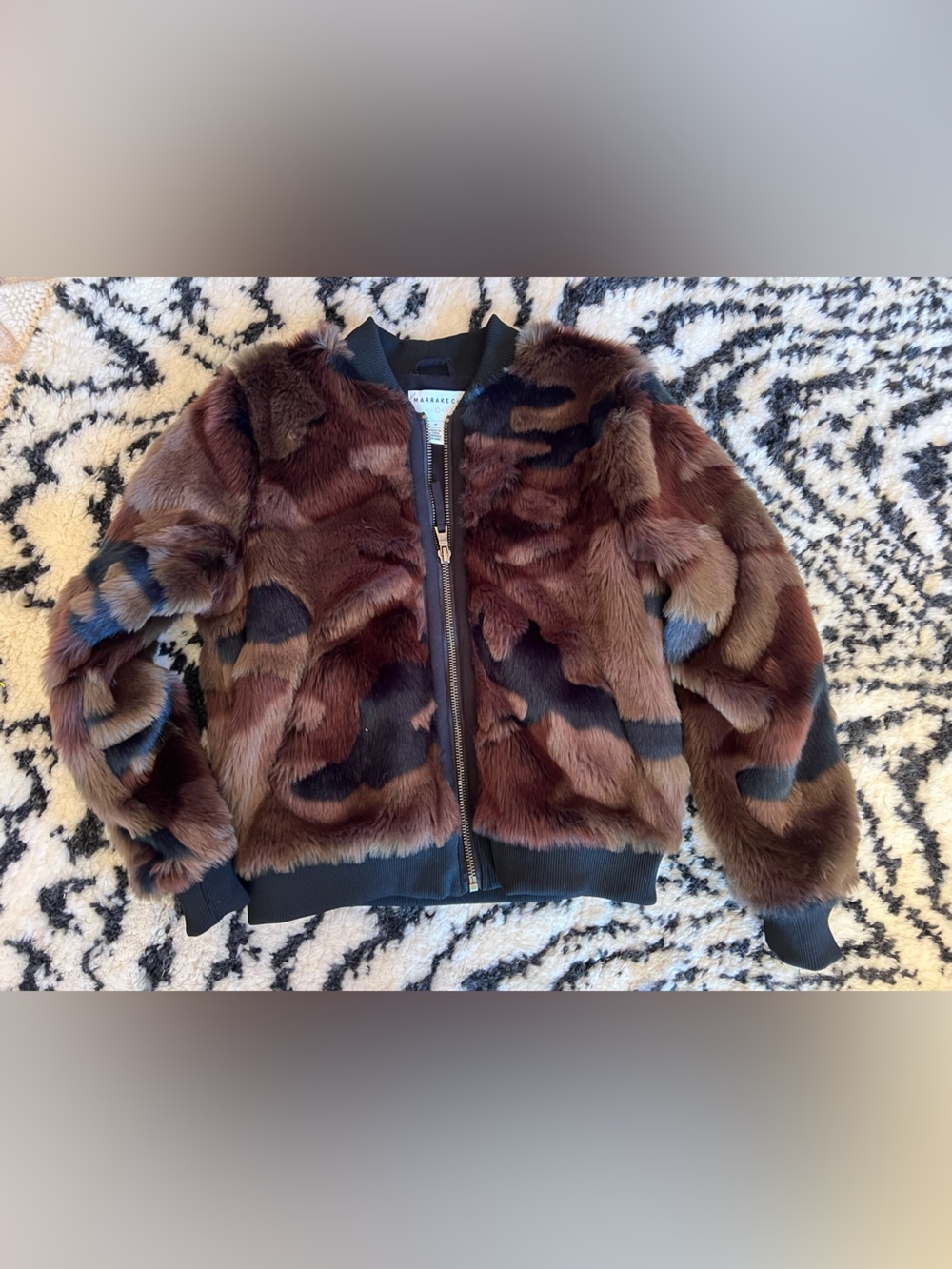 MCM Brown & Black Faux Fur Bomber Jacket